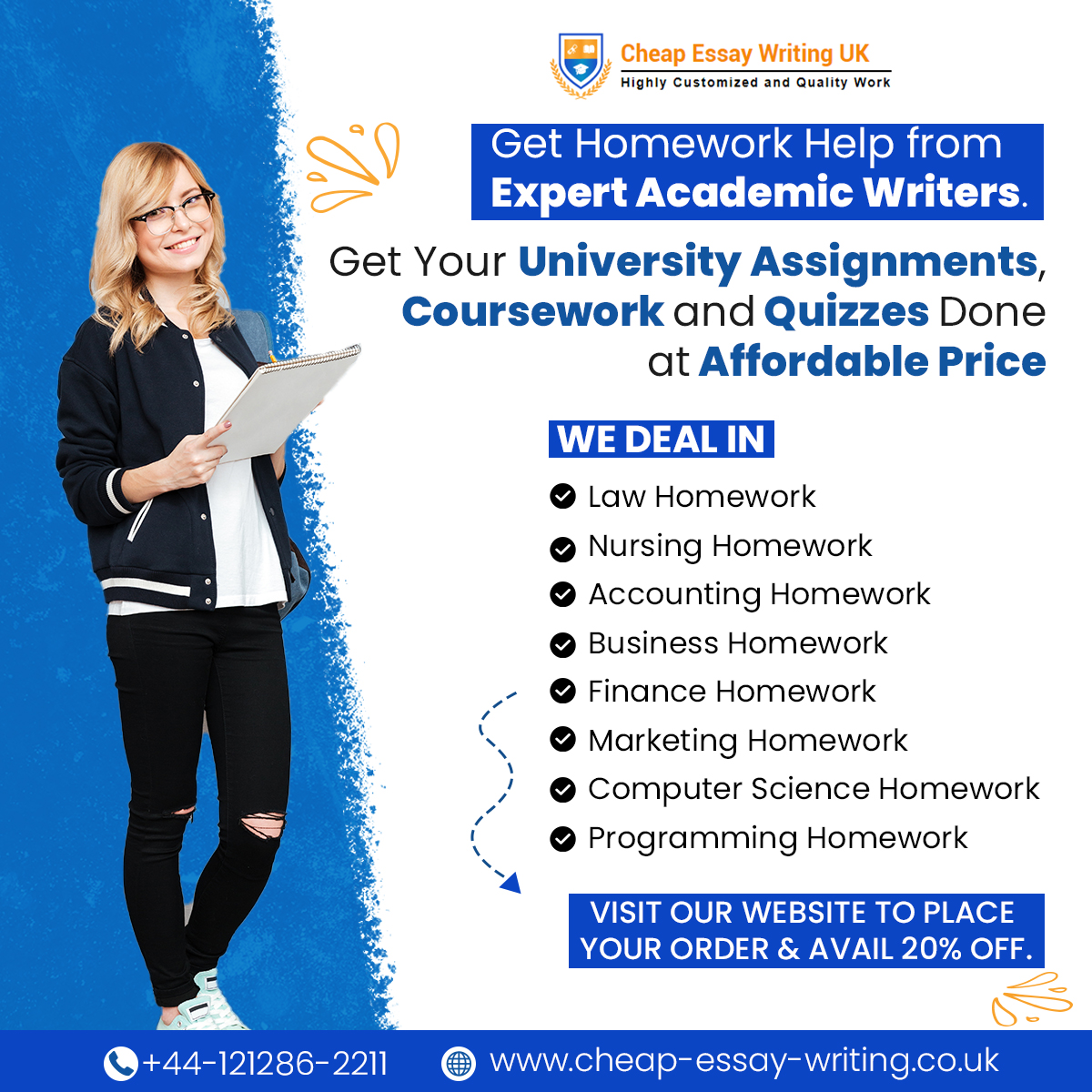 CheapEssaysUK's tweet image. Get #HomeworkHelp from Expert #AcademicWriters. Get Your #UniversityAssignments, #Coursework and #Quizzes. We Deal in
✅ #Law
✅ #Nursing
✅ #Accounting
✅ #Business
✅ #Finance
✅ #ComputerScience
Visit Our Website cheap-essay-writing.co.uk to Place Your Order & Avail 20% OFF.