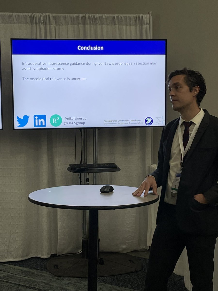 We continue day two with another excellent presentation by @nikolajnerup of his study on near-infrared lymphography using ICG during robotic surgery for gastroesophageal cancer at @AmCollSurgeons @Rigshospitalet @DiagnosticGreen #Fluorescence #ICG