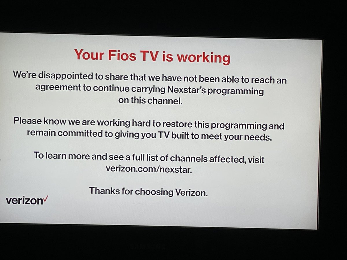 PamsyP22's tweet photo. @NXSTMediaGroup @verizonfios Please restore programming, especially WPIX CW. This is ridiculous. I already pay tooo much https://t.co/NXZ9M1MAvO