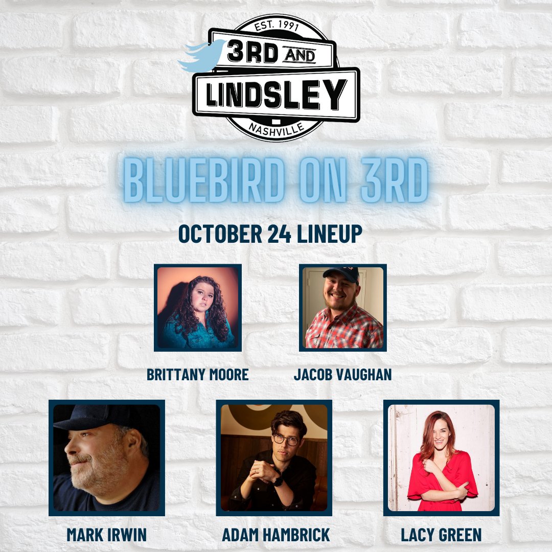 BluebirdCafeTN's tweet photo. Our first fall #bluebirdon3rd was a huge success yesterday! We can't wait to bring you a great lunchtime show every Monday through November 28 at @3rdandLindsley. 

Check out our lineup for next Monday, October 24. 

Tickets: https://t.co/NPo5fa4TCZ https://t.co/kccDsEnvWT