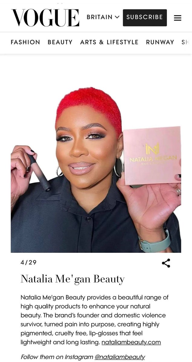 StricklyForTheP's tweet photo. CLIENT NEWS: Today marks a milestone for the @nataliambeauty brand!✨The Maryland based beauty brand which is sold on @Walmart website and has worked with countless celebrities officially has been featured in @BritishVogue 
Contact us at mnsmediagroup@gmail.com for media request. https://t.co/lotnCyFsw7