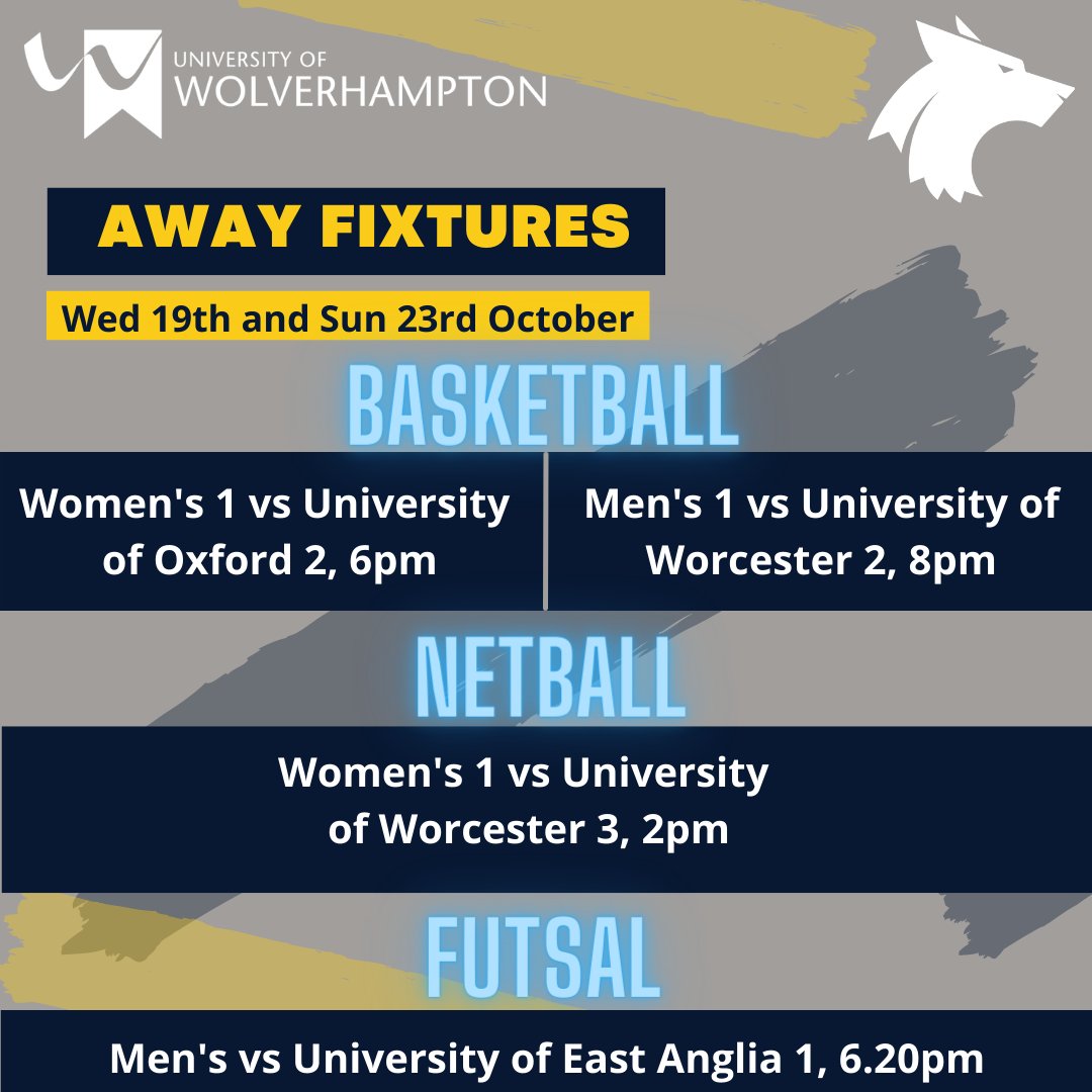 🎉BUCS is finally back!🎉

We can’t wait for the fixtures to get underway tomorrow and for our <a href="/wlv_uni/">University of Wolverhampton</a> students to represent the University. 

📱Follow us on our social media platforms for news and updates on the results.

✅Come down and support the teams 

#TeamWolves🐺