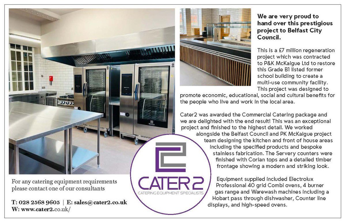 cater2equipment's tweet photo. 💜 Nice editorial in the latest Perspective magazine October edition.
This was St Comgalls Belfast which was a fantastic project to be part of!
#cater2 #cateringequipmentspecialists #kitchendesign #cateringequipment #cateringproject #ElectroluxProfessional #meiko https://t.co/JcfasfKPHc
