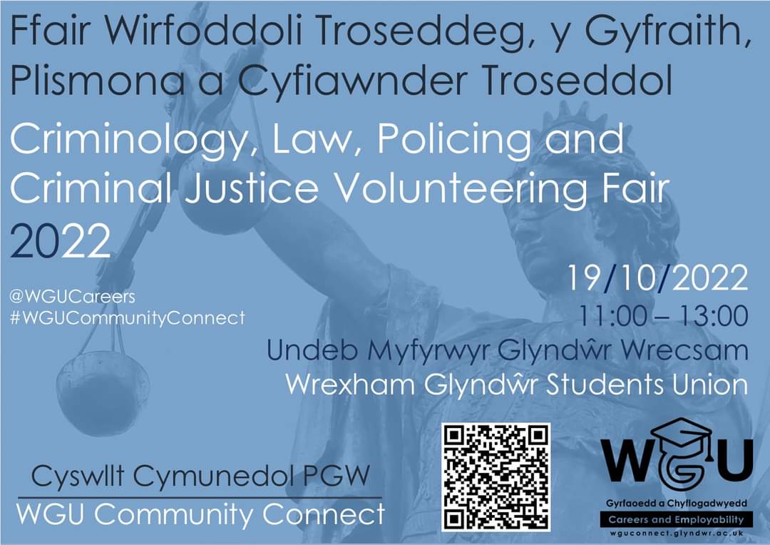 Policing, Law and Criminology @WrexhamUni (@ccjglyndwr) on Twitter photo We're really looking forward to tomorrows #WGUCommunityConnect fair at 11am in the SU <a href="/GlyndwrUni/">Wrexham Glyndwr University</a> .The event is open to all WGU students (grads too🎓) and will be chance to network with key Criminal Justice agencies who are keen to recruit volunteers.We look forward to seeing you We're really looking forward to tomorrows #WGUCommunityConnect fair at 11am in the SU <a href="/GlyndwrUni/">Wrexham Glyndwr University</a> .The event is open to all WGU students (grads too🎓) and will be chance to network with key Criminal Justice agencies who are keen to recruit volunteers.We look forward to seeing you
