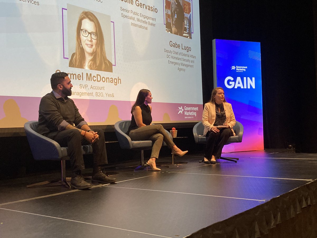 Government Marketing University (@getmarkedu) on Twitter photo “Understanding our agencies’ missions is the most important step.” Thank you <a href="/Dena_Potter/">Dena Potter</a>, <a href="/TabithaMClark/">Tabitha Clark, APR</a>, <a href="/lesliesuhr/">Leslie (Suhr) Gervasio</a>, Gabe Lugo, Caitlin Justesen, and <a href="/CarmelGarrison/">Carmel McDonagh</a> for sharing your wisdom and insights on communicating from the front lines! #GAIN2022 #GMarkU “Understanding our agencies’ missions is the most important step.” Thank you <a href="/Dena_Potter/">Dena Potter</a>, <a href="/TabithaMClark/">Tabitha Clark, APR</a>, <a href="/lesliesuhr/">Leslie (Suhr) Gervasio</a>, Gabe Lugo, Caitlin Justesen, and <a href="/CarmelGarrison/">Carmel McDonagh</a> for sharing your wisdom and insights on communicating from the front lines! #GAIN2022 #GMarkU