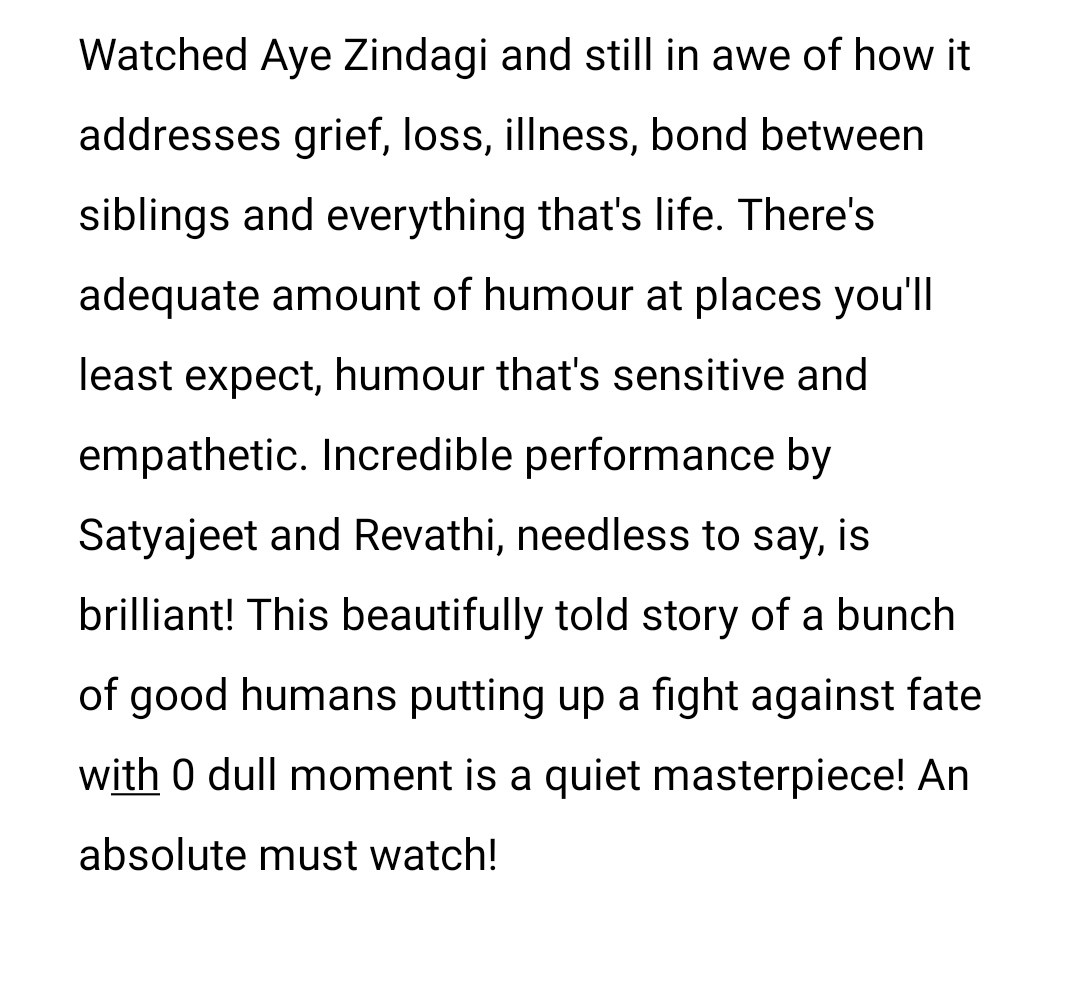 Bobby_almost's tweet photo. Loved #ayezindagi 
@satyajeet_dubey kya Kamaal kiya hai aapne! Hugs!
Stellar job by each and every department!
Congratulations @jahab @ShiladityaBora @PlatoonOneFilms ❤️❤️❤️❤️ https://t.co/0sLrjZdPLb