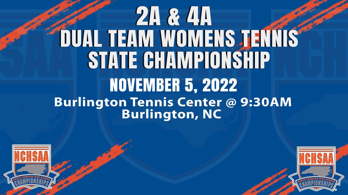 The stage is set for Burlington Tennis Center in Burlington, NC for the Women's NCHSAA Tennis Championships November 5th!! Congratulations ladies and good luck!! 2A & 4A | 9:30AM Start 1A & 3A | 12:30PM Start