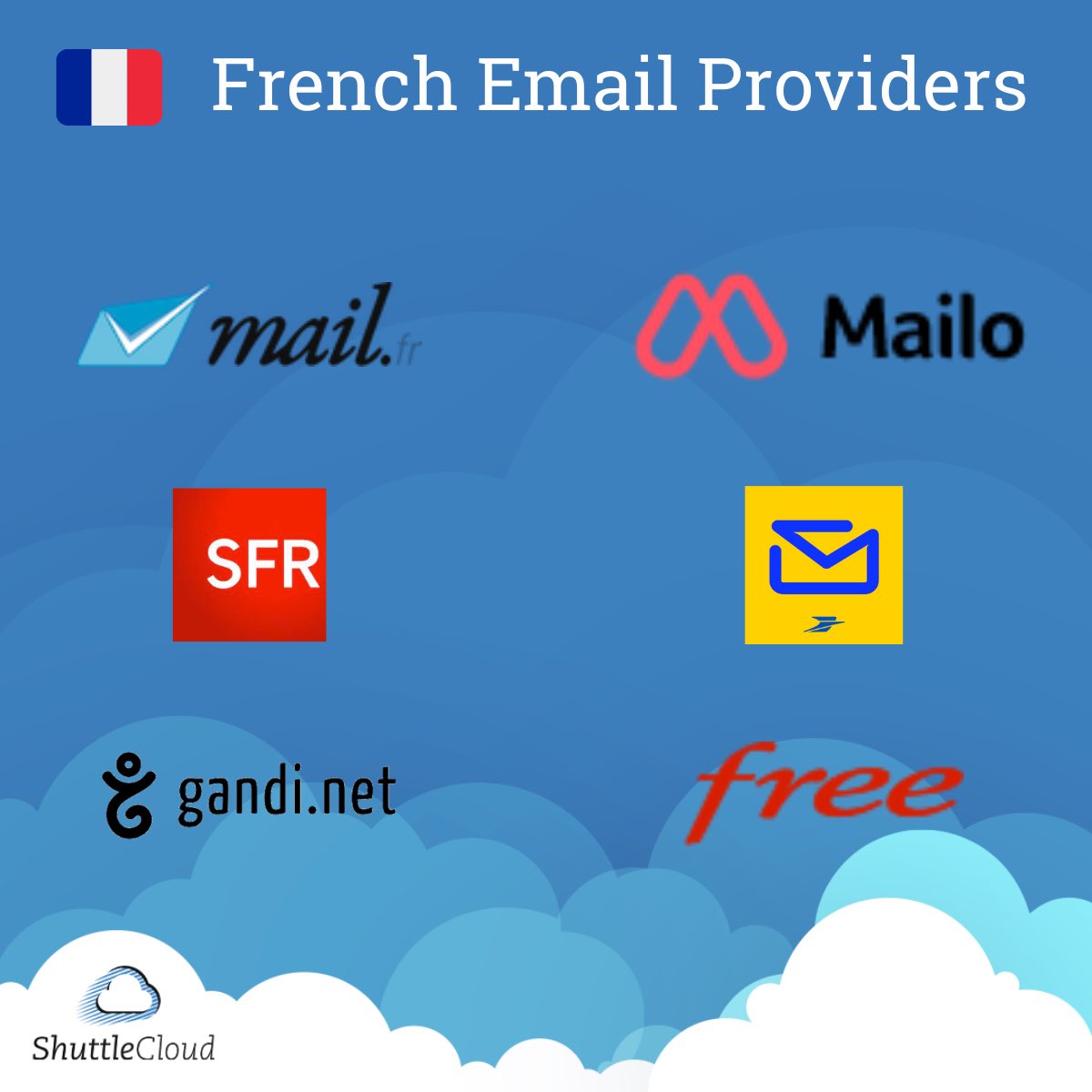 ShuttleCloud's tweet photo. There are a few French national email providers which many customers prefer to use over the big international ones.

@SFR
@free
@gandibar 
@HelloMailo 

#emailproviders #email #france https://t.co/WfBe6o3fHZ