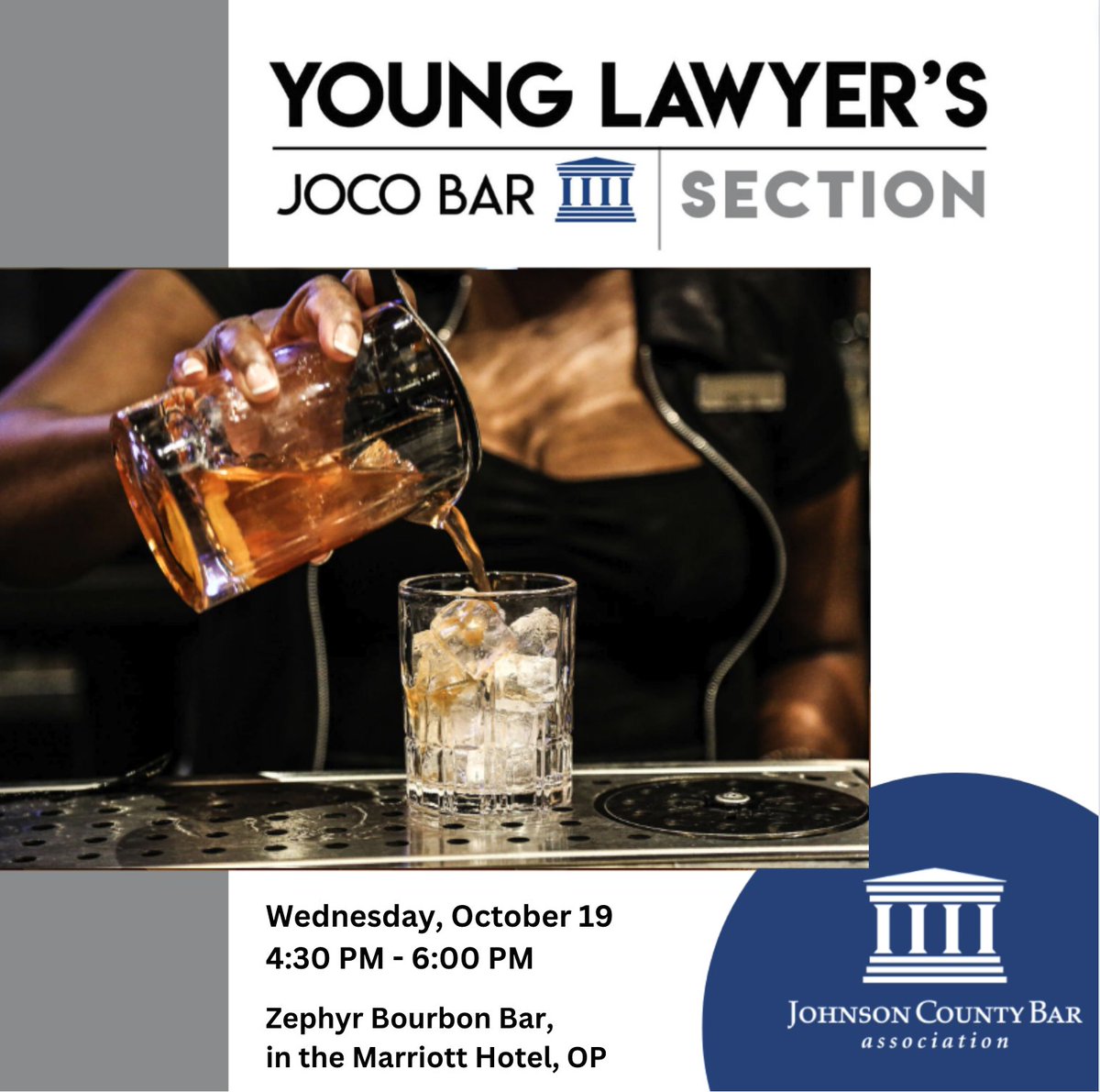Young Lawyers join us! The YLS Social is tomorrow, October 19th, at the Zephyr Bourbon Bar in the Marriott Hotel in OP