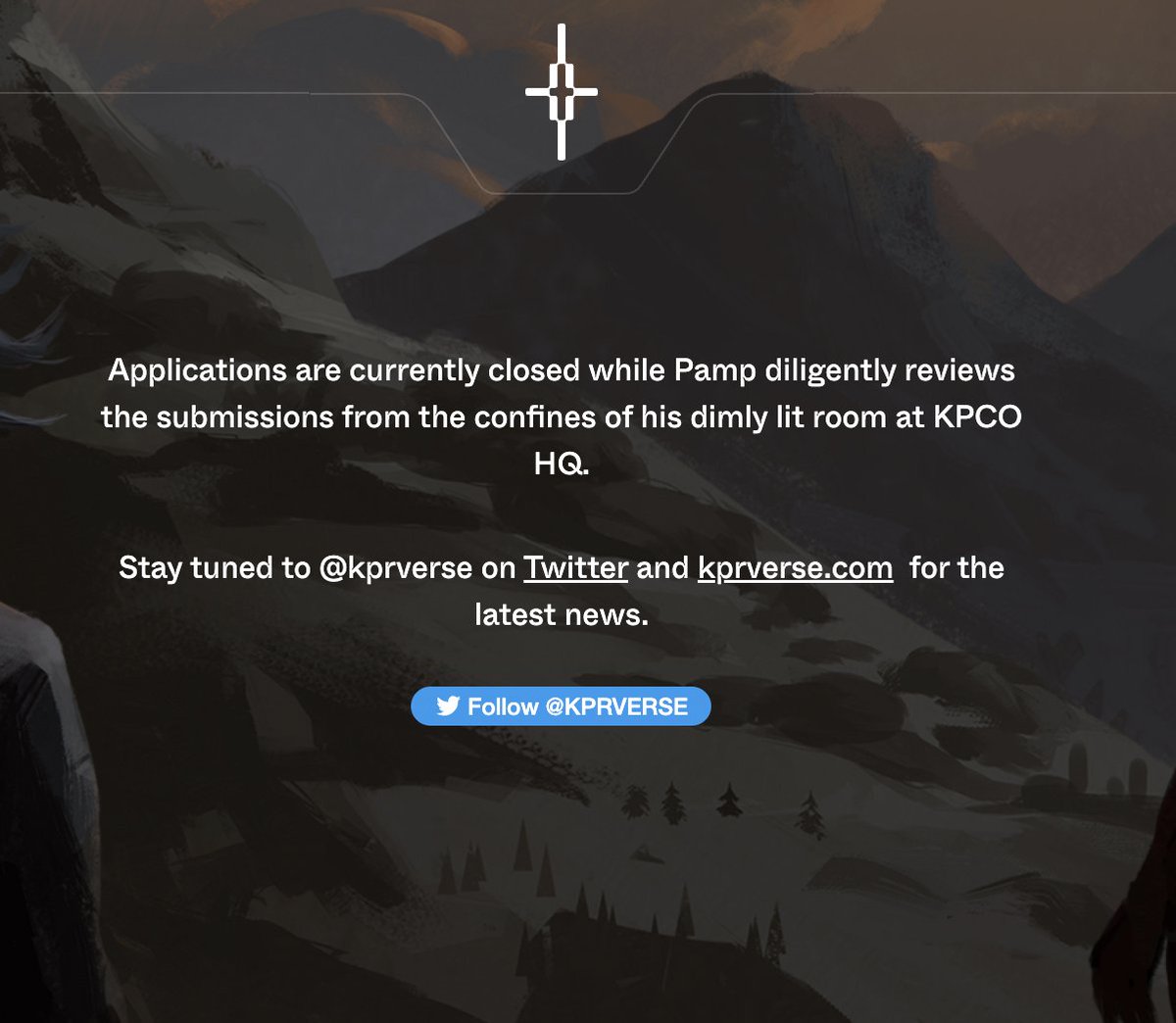 The Keeper List application process of <a href="/KPRVERSE/">KPR</a> is currently closed.

#1 kprverse.com to learn more of the project
#2 Follow <a href="/KPRVERSE/">KPR</a> for some awesome sneak peeks

What is #KPR? A world-building concept, a multiplayer media &amp; gamified experience... and more to come.