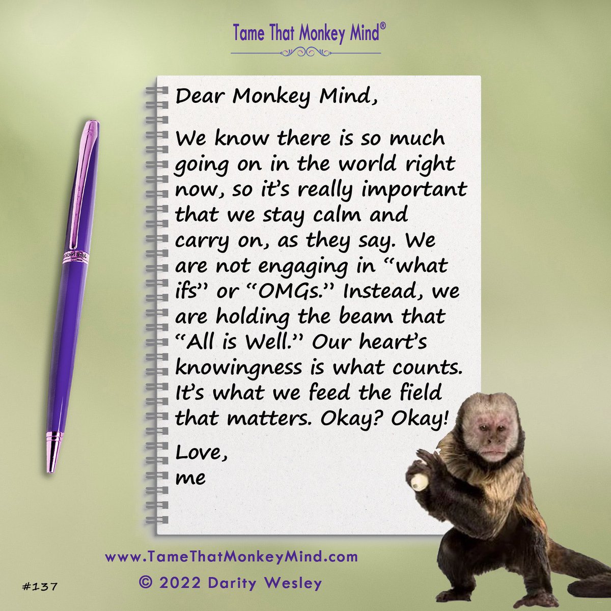 DarityWesley's tweet photo. Here’s the latest post from my  Tame That Monkey Mind website https://t.co/6dwta0eTnh. What’s your monkey mind chattering about today? 🐵💖 https://t.co/jZRGIQU4da
