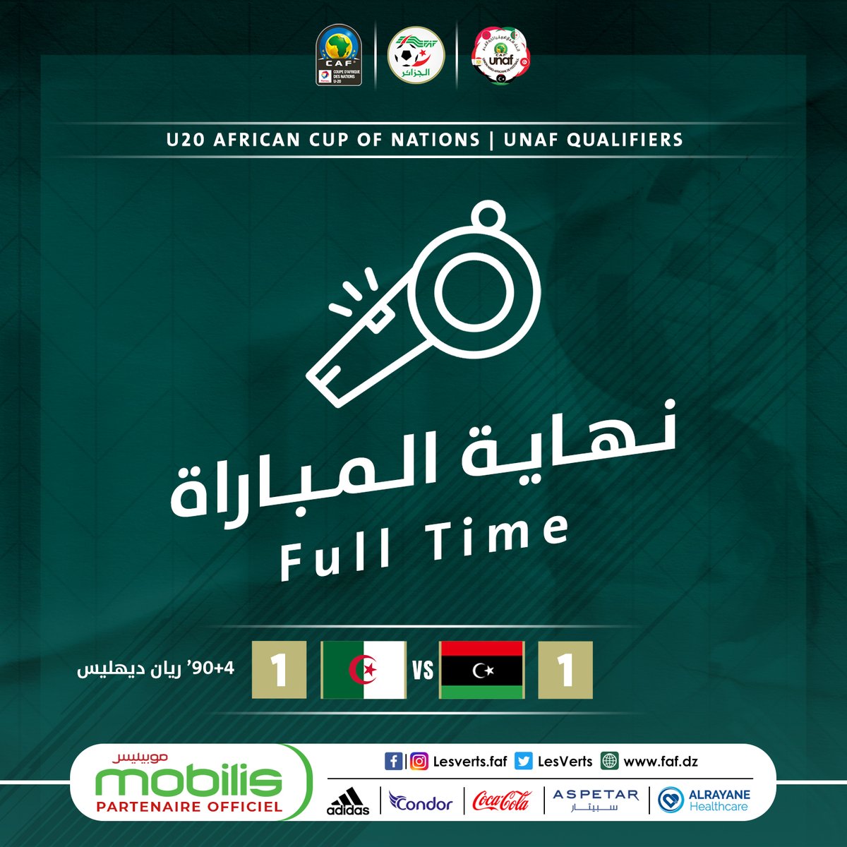 نهاية المباراة بالتعادل الإيجابي بهدف لمثله بين المنتخب الوطني ونظيره الليبي FfXrwiRWYAIZz74?format=jpg