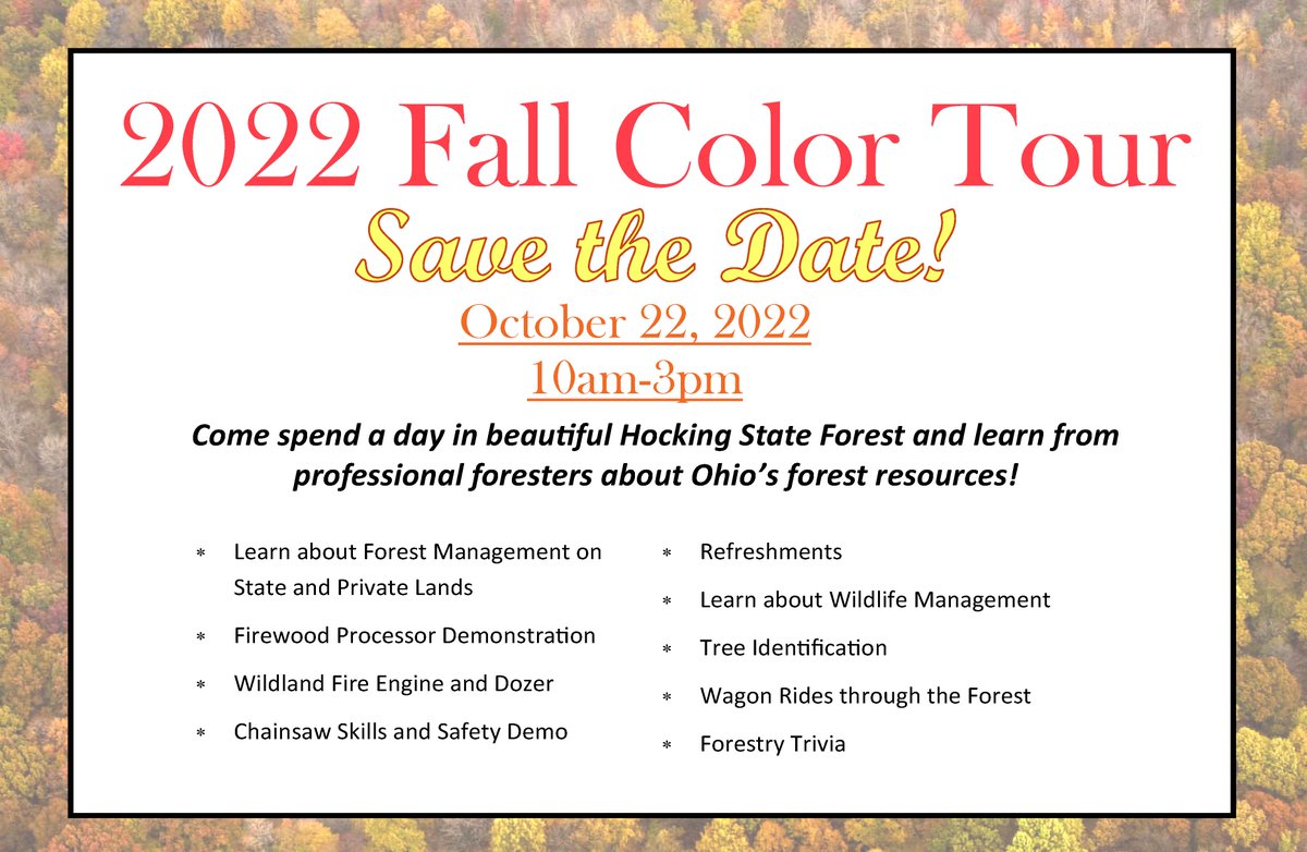 ohiodnr's tweet photo. Fall in Ohio is hard to beat! Come discover the beauty of fall color at Hocking State Forest with our Division of Forestry this weekend π π Details in photos!
#fallcolor #ohiodivisionofforestry #fall #ohiofall22 https://t.co/0EpjogVlrL