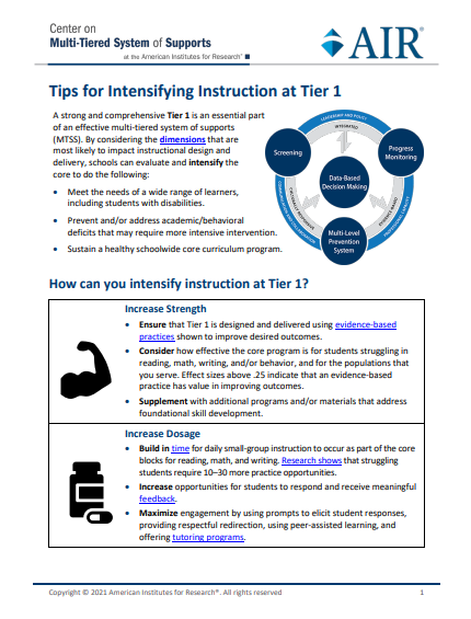 How can you intensify instruction at Tier 1 to meet the literacy needs of a wide range of students, including students with disabilities? Check out this <a href="/MTSSCenter/">MTSS Center</a> tip sheet for examples &amp; resources to assist schools in intensifying core programming. mtss4success.org/resource/tips-…
