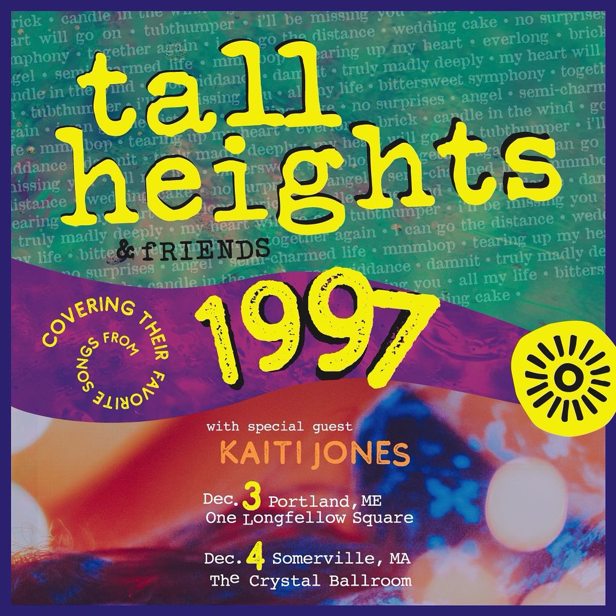 tallheights's tweet photo. announcing 2 shows that will musically celebrate the year 1997. the talented @kaitijonesmusic is opening. lots of surprise guests! tix on sale tomorrow!
any guesses as to what songs we’ll choose? tix on sale tomorrow! https://t.co/9ZWvhbtF9j