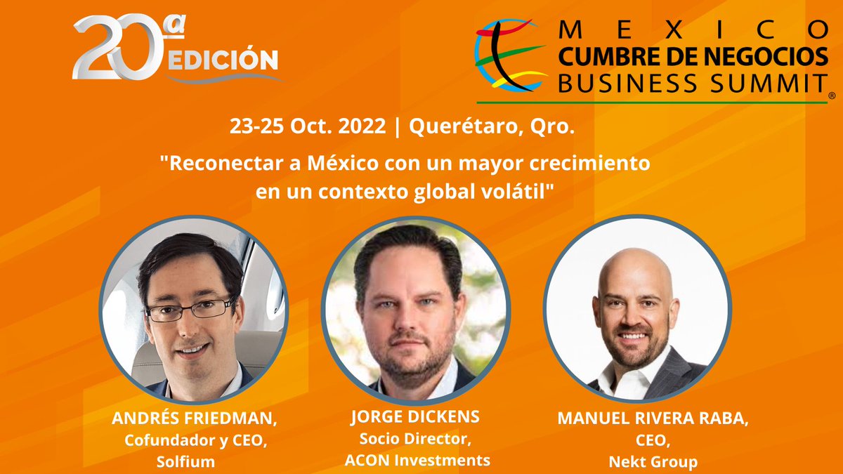 SE APROXIMA LA 20a. EDICIÓN DE MÉXICO CUMBRE DE NEGOCIOS. TE INVITAMOS A REGISTRARTE Y SER PARTE DE ESTA INICIATIVA EMPRESARIAL. MÁS INFORMACIÓN EN: cumbredenegocios.com.mx y en los teléfonos 5547 441220 y 5552039316 #CumbreDeNegocios 
<a href="/MRIVERARABA/">MANUEL RIVERA</a>
<a href="/jorgedickens/">Jorge Dickens</a>