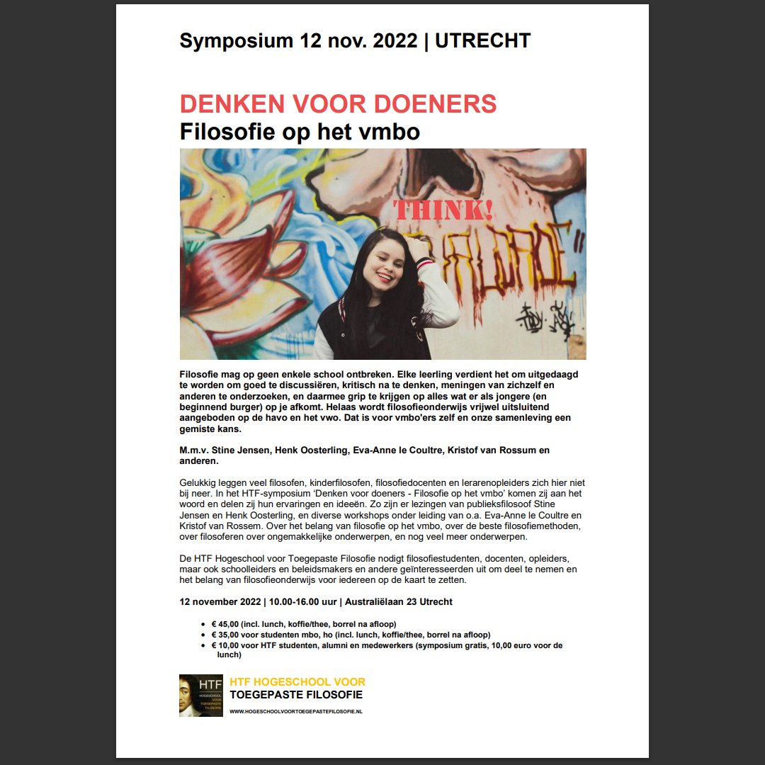 Super grote eer om als vmbo'er én filosoof te spreken op  het symposium 'Denken voor Doeners'. Juist als praktisch geschoolde had ik baat bij verschillende perspectieven op zorg, onmacht en angst van cliënten. Interesse? Ik heb een paar tickets! hogeschoolvoortoegepastefilosofie.nl/symposia