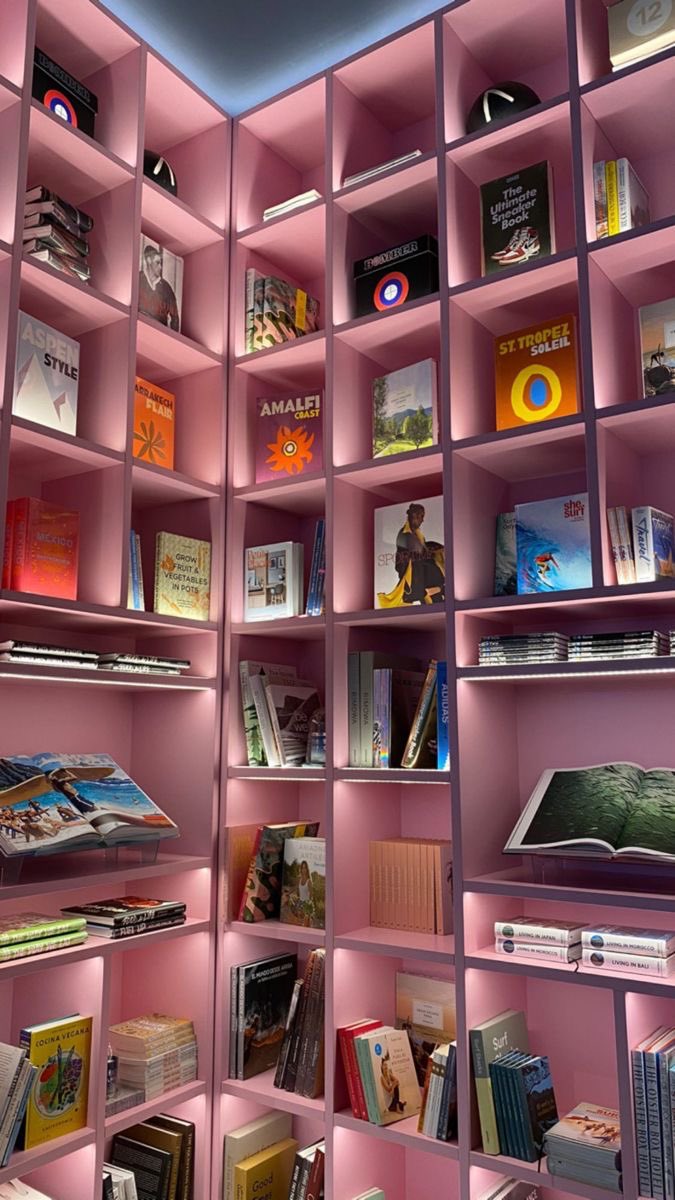 pink bookcase