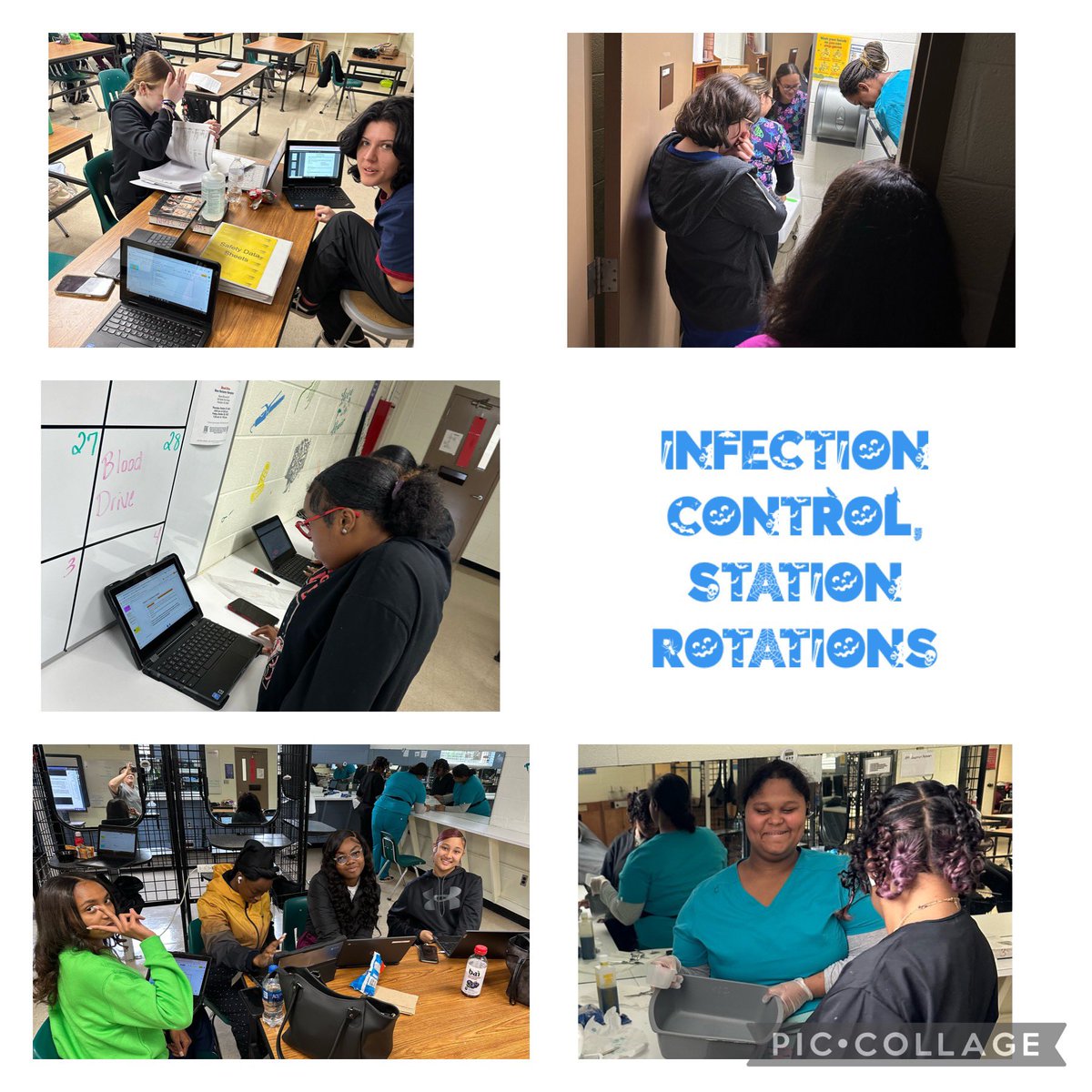 Color_Me_Crazee's tweet photo. Cosmetology 1 students working hard during their station rotations. Each station requires them to create and scenario and record it with flip grid. 🦠🧫🧪📹 #BoldlyGoing #NewHorizonsCTE #NHREC https://t.co/A5ODR6VtGD