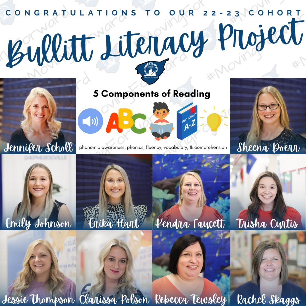bcpsky's tweet photo. Congratulations to the members of our 22-23 Bullitt Literacy Project! This group will work together to learn more about the 5 components of reading and how to specifically foster these concepts in their classrooms. #MovingForward #BCPSMasteryLearner https://t.co/YazP5FTWzP