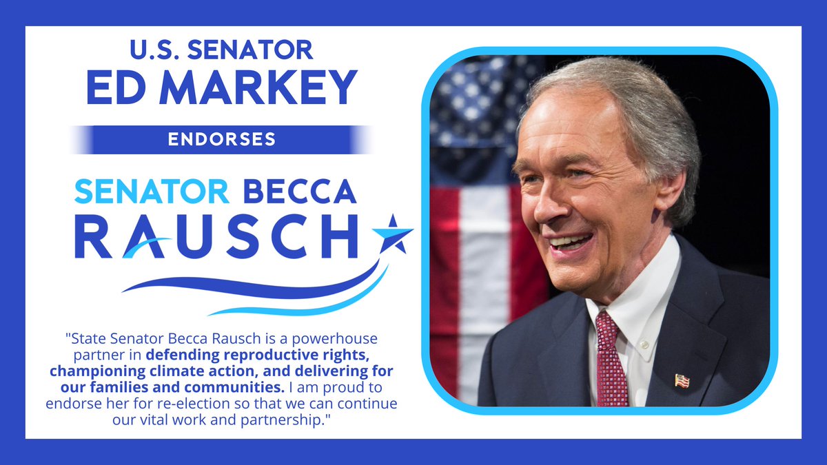 #BREAKING thank you to my friend & colleague @EdMarkey for endorsing me for re-election!

'State Senator Becca Rausch is a powerhouse partner in defending #ReproductiveRights, championing #ClimateAction, and delivering for our families and communities.'

#backBecca #MApoli