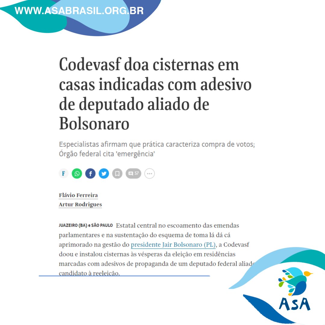O governo Bolsonaro, mesmo com orçamento, paralisou o Programa de Cisternas durante seu primeiro mandato. Mas em cima das eleições, a Codevasf entregou  cisternas (de plástico!) com adesivo de candidato. Isso pode? Isso não é corrupção?

bityli.com/amlXkkAd