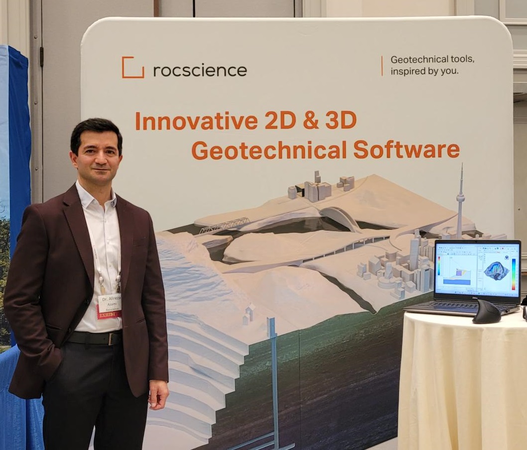 Rocscience's tweet photo. Dr. Alireza Azami from the #Rocscience Team is at 51st Annual Southeastern Transportation Geotechnical Engineering Conference. Drop by the @Rocscience booth to explore and try out our comprehensive suite of software for #Roadways, #Embankments and Geotechnical Analyses.
.
#STGEC https://t.co/8PH1cLnz72