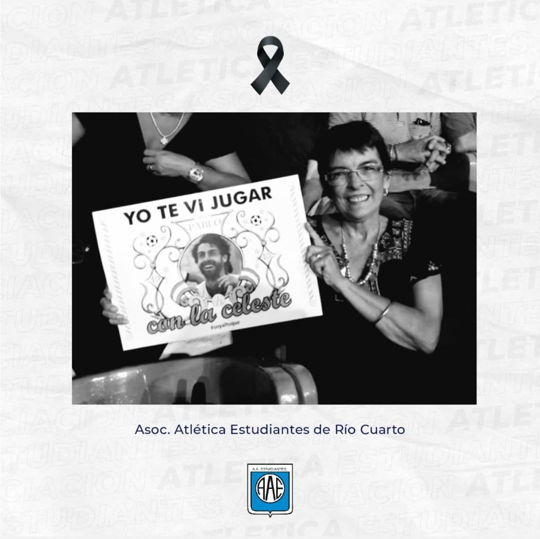 EstudiantesRio4's tweet photo. Estudiantes de Río Cuarto lamenta el fallecimiento de Mary Giordano; madre de Andres y Pablo Aimar, reconocidos y queridos jugadores de nuestra institución. 
.
Acompañamos a toda la familia Giordano-Aimar en este momento.El más cálido y sentido abrazo del pueblo celeste. 🤍QEPD https://t.co/zPYLYQp4h3