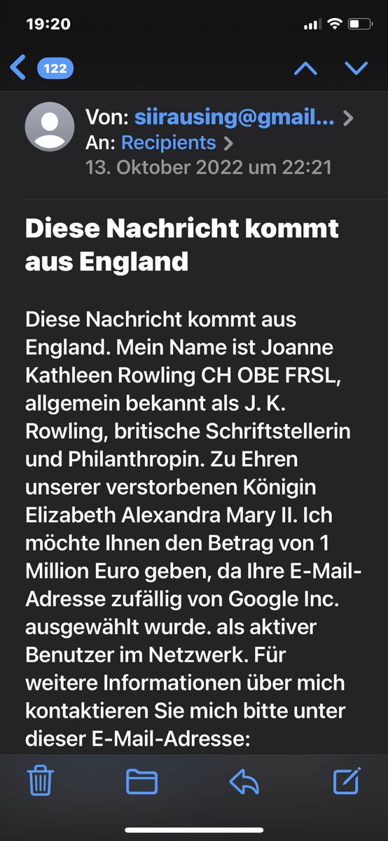 #wow J.K Rowling die Autorin von #harryPotter sendet mir eine Mail #Aufregend