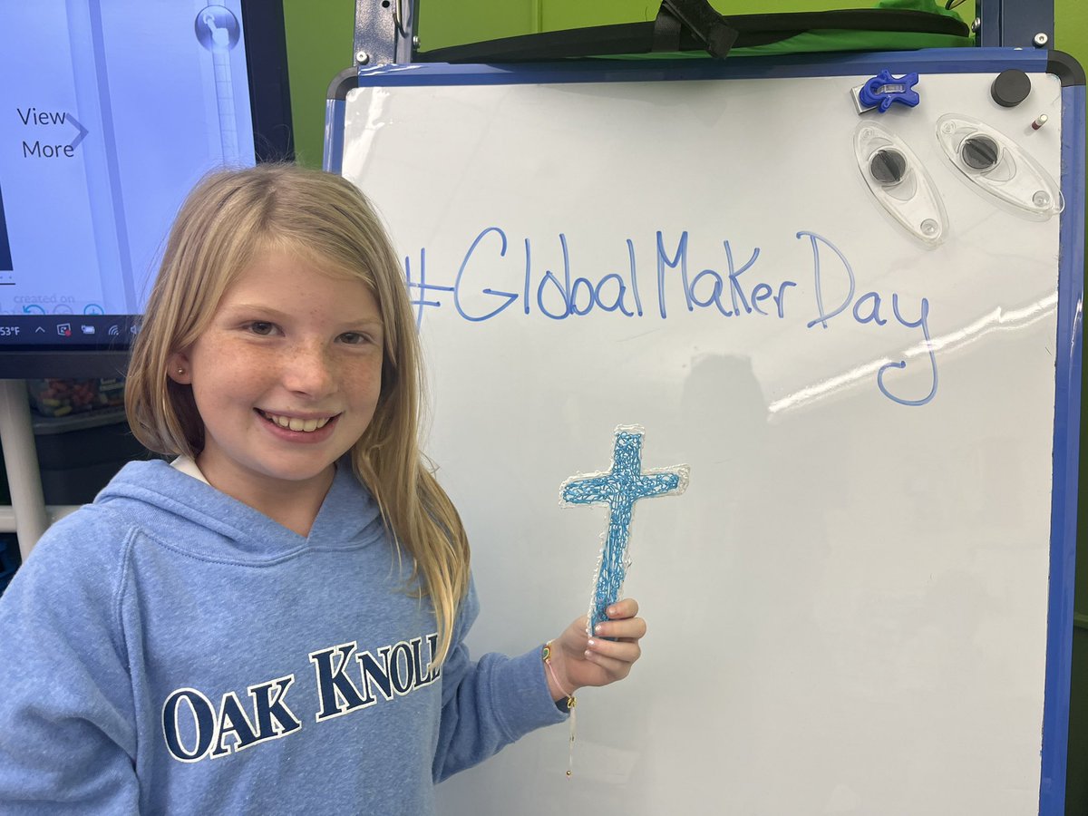 KClevering's tweet photo. My #Makerspace is a mess today and I couldn’t be happier 🤩! Final project of the day for #GlobalMakerDay 3Dpen art using @3Doodler to make a cross for religion class @OakKnollSHC https://t.co/Fy57Fk3x4l