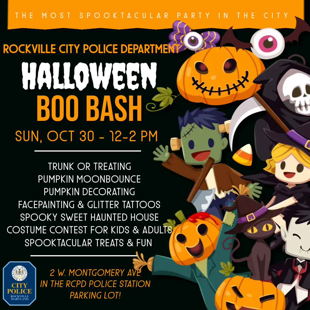 Rockville City Police Department Rcpd Halloween Boo Bash Sunday Oct 30 12 00 2 00 Pm All Costumed Cuties Big Amp Small Are Welcome For Trunk Or Treating Facepainting Glitter Tattoos Pumpkin