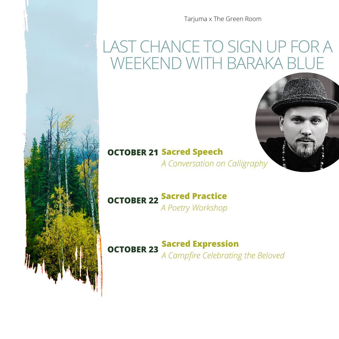 Tomorrow is the last day to register for any of our events happening this weekend featuring highly acclaimed rapper and poet, <a href="/BarakaBlue/">Baraka Blue</a>, and Edmonton local creatives, Dr. Qudsiyyah Bhayat &amp; Aaima Azhar!

REGISTRATION LINK tinyurl.com/SacredWeekend