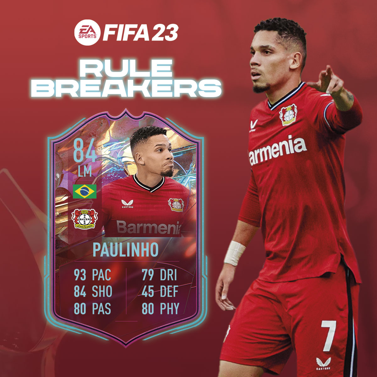 LetsVanquish's tweet photo. ¡@paulinhoph7 consigue su primera carta especial en #FIFA23! 🎮⚽ El volante brasileño ya tiene su carta Rulebreaker en el videojuego de fútbol más importante, la cual ya pueden reclamar todos sus aficionados 💪🔝 #letsvanquish https://t.co/qbOdudcXB2