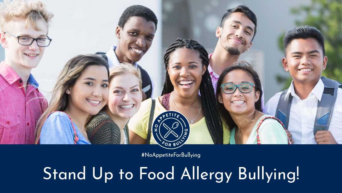 Raise awareness of food allergy bullying during #BullyingPreventionMonth. Show others that you have #NoAppetiteforBullying. Learn more: bit.ly/3CrQ8Yc
