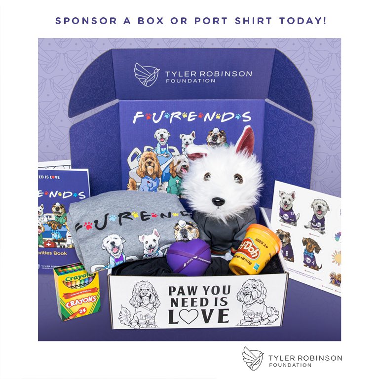 Meet our new FURENDS! 
We are excited to announce the delivery of <a href="/TRFdotORG/">Tyler Robinson Foundation</a> “Paw You Need Is Love” gift boxes and “FURENDS” port shirts to <a href="/UCLAMCH/">UCLAMattelChildrens</a>!

Help us reach even more children, sponsor a box today: bit.ly/PawYouNeedIsLo…
Thank you!💜 
~ Bark🐾 
#AStrongerFamilyTogether