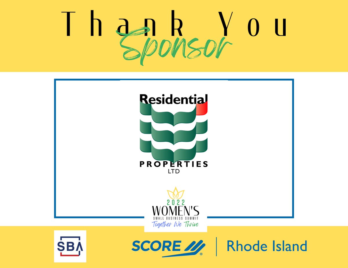 Thank you to Residential Properties for sponsoring Score's 2022 Women’s Small Business Summit! 

To learn more about Residential Properties click here: residentialproperties.com 

Friends, please join us at this year’s conference. Get your tickets here: wsbsri.org