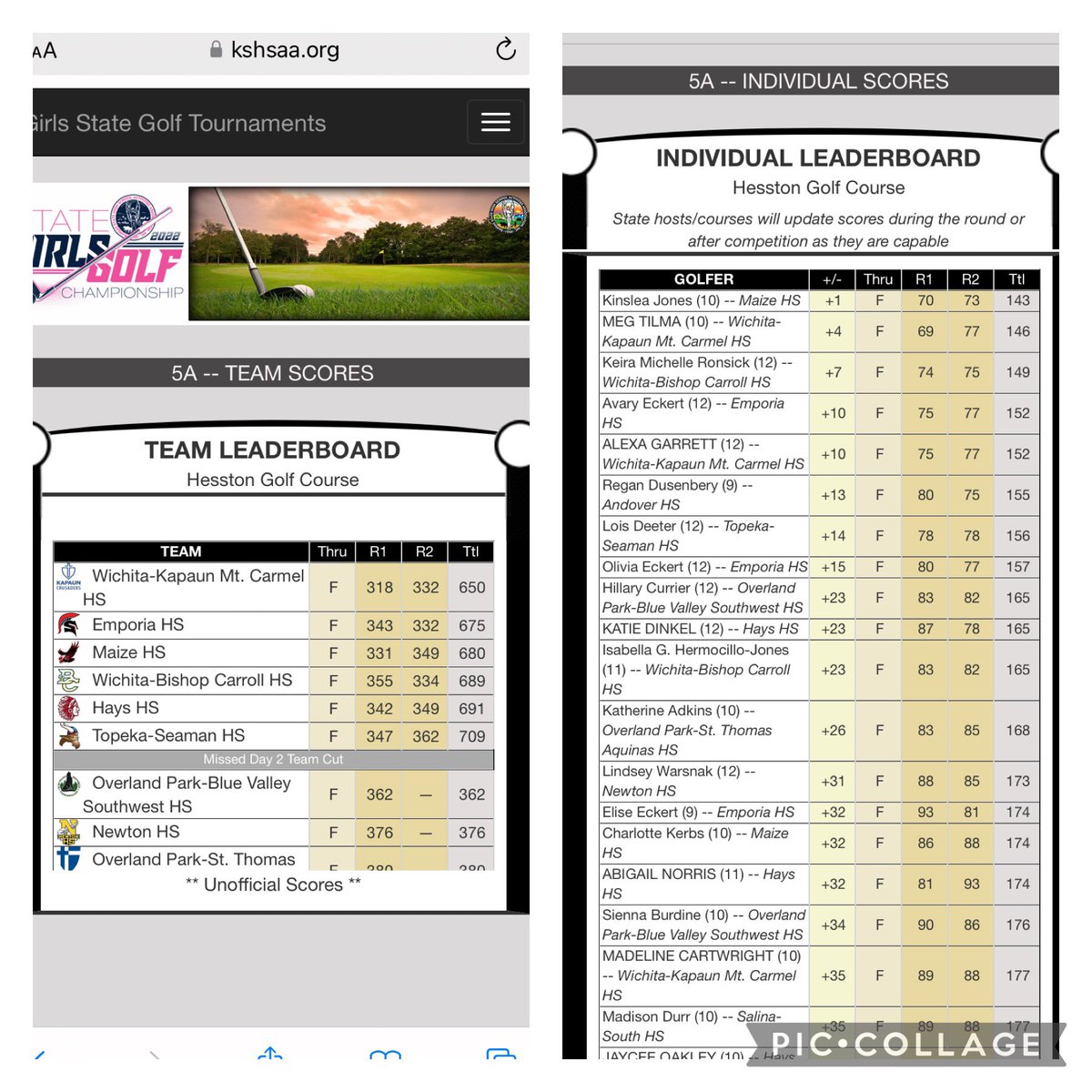 Maize golf finishes 3rd at 5A state and Kinslea Jones defends her title as state champ. Congratulations Eagles!