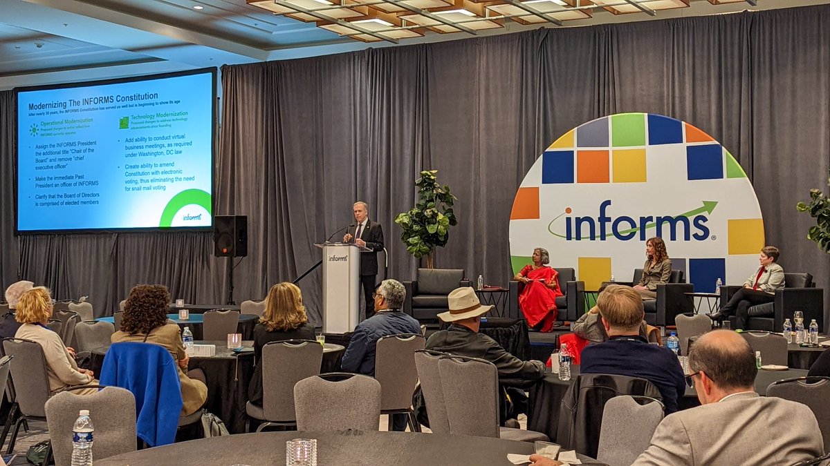 scianalytics's tweet image. #INFORMS2022 Member Meeting recognizing volunteers, outgoing/new board members, and discussing proposed INFORMS Constitution amendments.