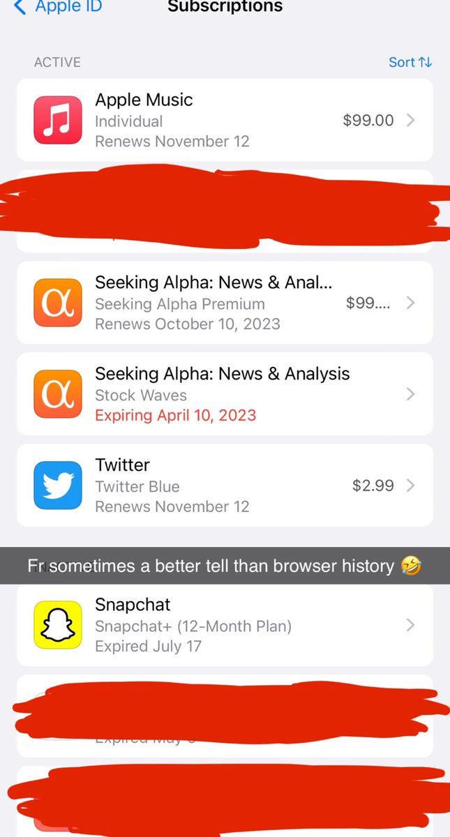 AntonioZuber's tweet photo. Have come to learn that sometimes Apple subscriptions can tell more than browser history 🤣 https://t.co/66OlFXKuq4