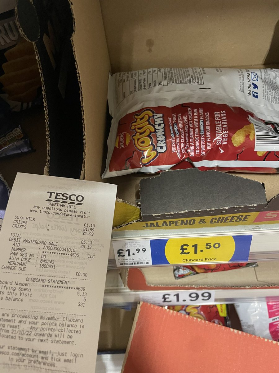 SaffronPrime's tweet photo. @Tesco can somebody explain this please i have been charged 1.99 with my club card but the price in shelves was 1.50 for clubcard holders https://t.co/hTBTIpxw6h