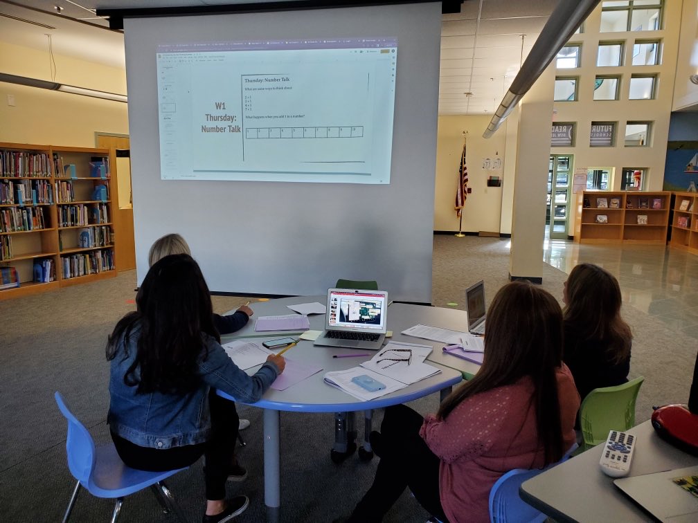 Mrs. McCarthy shares math thinking routines with teachers. Discourse is the mathematical communication that occurs in a classroom. Effective discourse happens when students articulate
their own ideas and
consider their peers' mathematical
perspectives. 🧮♾