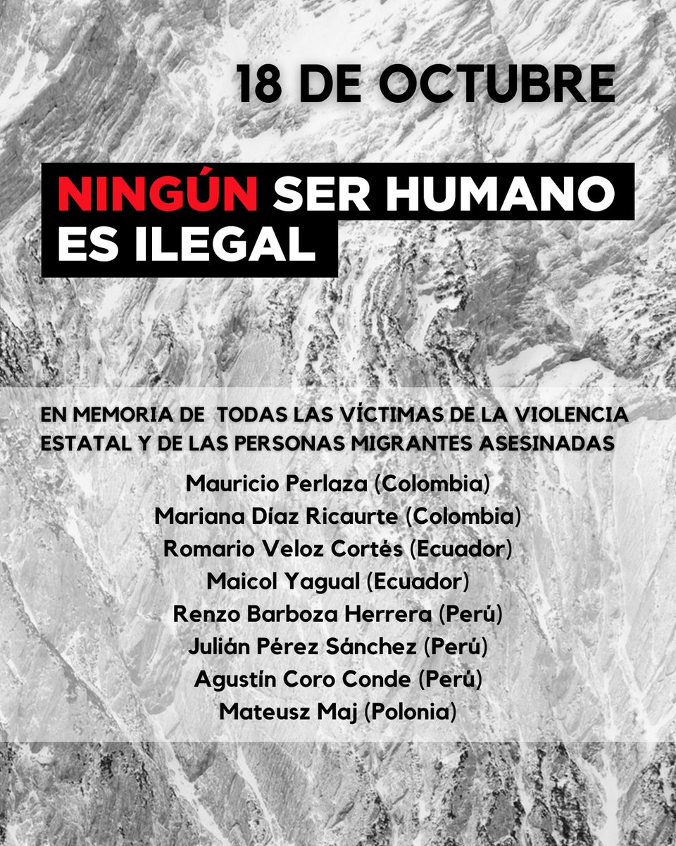 RP_migrantes's tweet photo. Hoy, hacemos memoria y conmemoramos 3 años del estallido social.📢Por las personas migrantes asesinadas en contexto de REVUELTA POPULAR.📢Por todas las víctimas de la violencia estatal.📢Y por la deuda histórica que se mantiene con los grupos sociales excluídos. #18Octubre #DDHHH https://t.co/YdgcY4HTrk