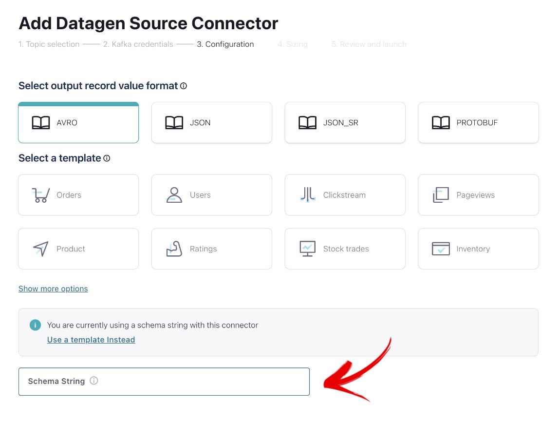 TheDanicaFine's tweet image. UHM HELLO. THIS IS NEWS. I just saw that the #KafkaConnect Datagen Source Connector on #ConfluentCloud can now use any (avro random generator-compliant) schema string in addition to the crazy amount of quickstart datasets that are available already.