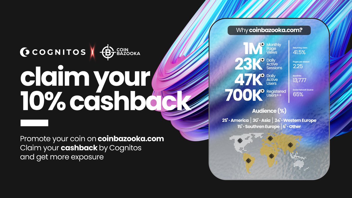Claim your 10% cashback by Cognitos!
Promote your coin on Coinbazooka.com and get more exposure.

more informations cognitos.io/cashbackcoinba…

<a href="/coinbazooka/">CoinBazooka</a>