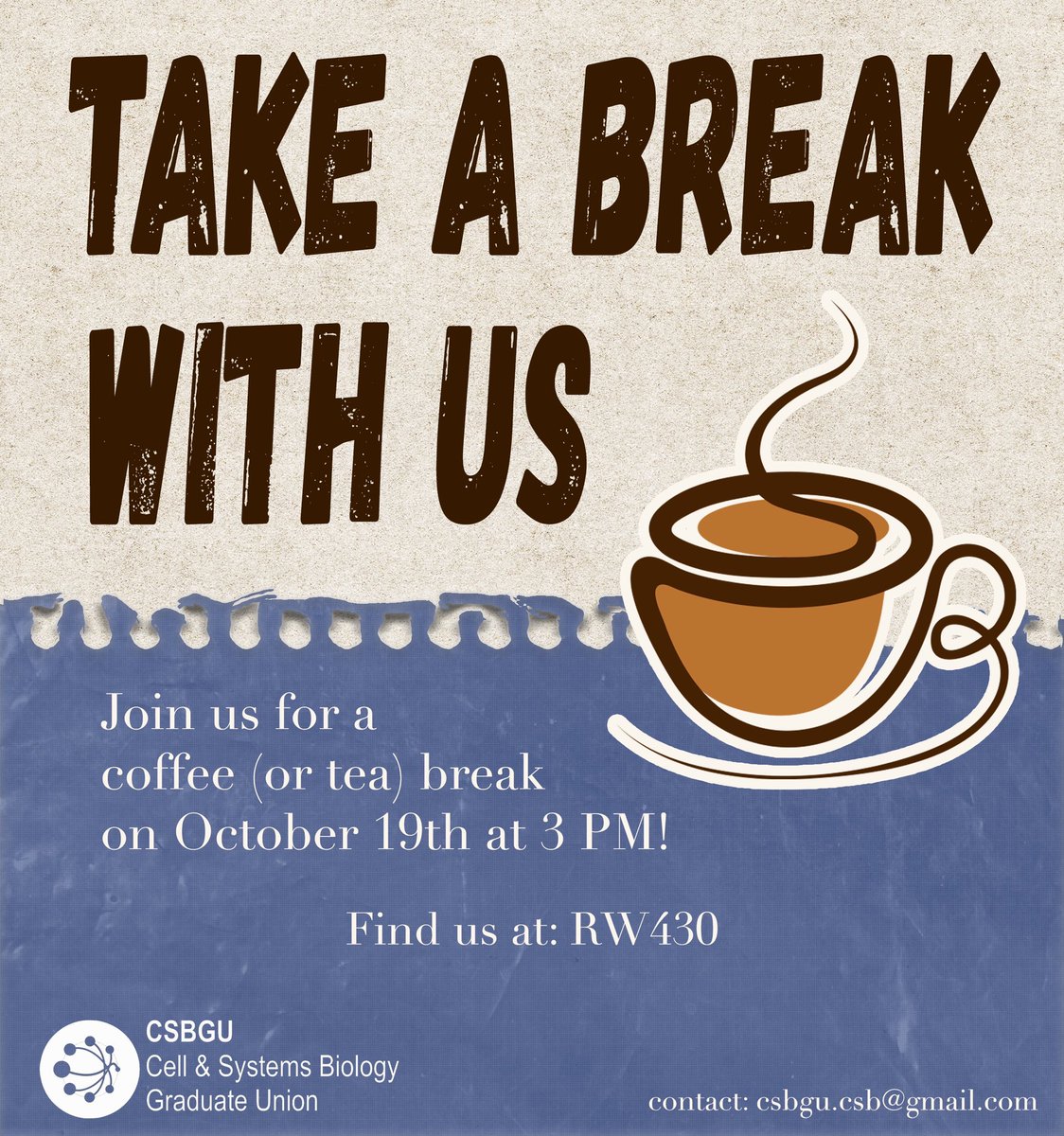 CSBGSU's tweet photo. Join us tomorrow for a coffee and tea at 3 PM in RW430!
Hope to see you all there ☕️🍵 https://t.co/KCgQk65fQT