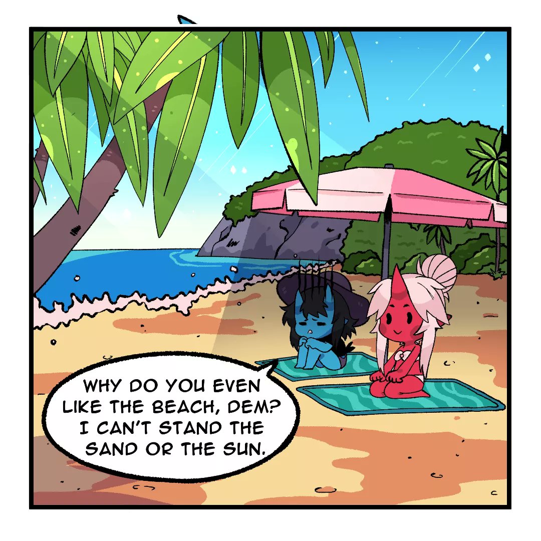 cafe_yokai's tweet image. Demi and Tess sizzling at the beach! Read the rest over on webtoon or Tapas 🌞 #comic link in bio.