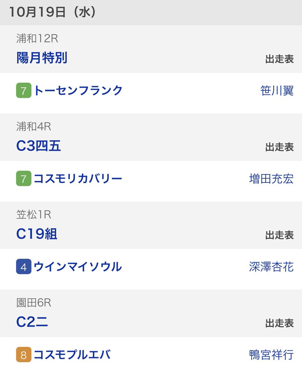 トーセンフランク👑1着
コスモリカバリー8着
ウインマイソウル5着
コスモプルエバ7着でした🐴
トーセンフランクくんおめでとう🎉🎉とっても嬉しいです☺️💕 