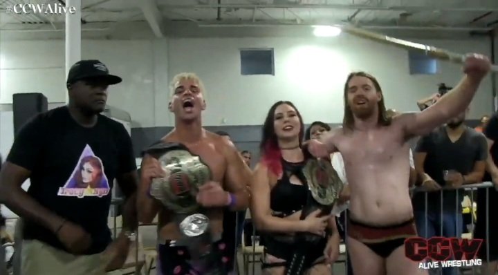 NVhowlingWolves's tweet photo. Thanks to the brilliant strategy of
@TracyNyxx 🖤🤘
bringing a kendo stick to the match her Team #ElevatedStatus can say #AndStill Tag Team Champs!!
Match now on 📺 #YouTube
📸 @CCWAliveTV https://t.co/Efkmo0GzFX