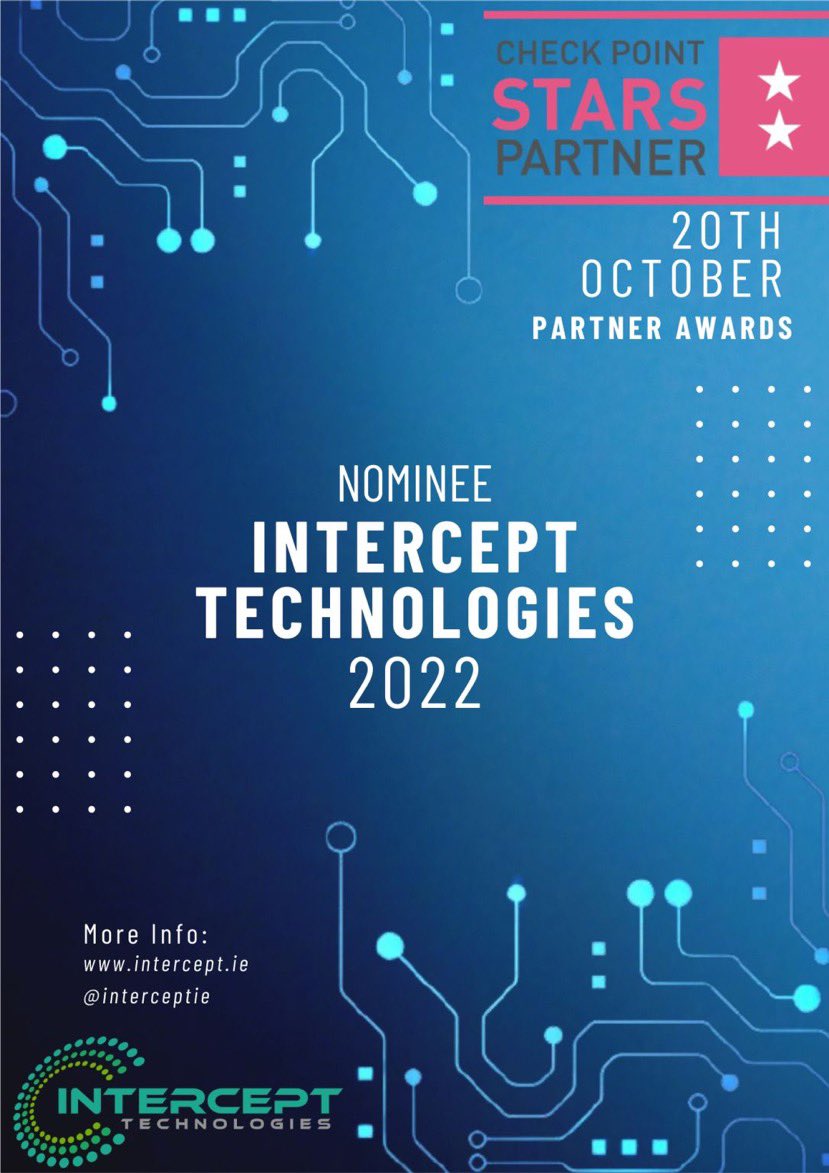Intercept (@interceptie) on Twitter photo Intercept are delighted to be Nominee for <a href="/CheckPointIrl/">Check Point Ireland</a> Partner of the Year Awards for Emerging Technology Partner of the Year.
Alongside some excellent technology partners this year. Looking forward to seeing you all there. Intercept are delighted to be Nominee for <a href="/CheckPointIrl/">Check Point Ireland</a> Partner of the Year Awards for Emerging Technology Partner of the Year.
Alongside some excellent technology partners this year. Looking forward to seeing you all there.