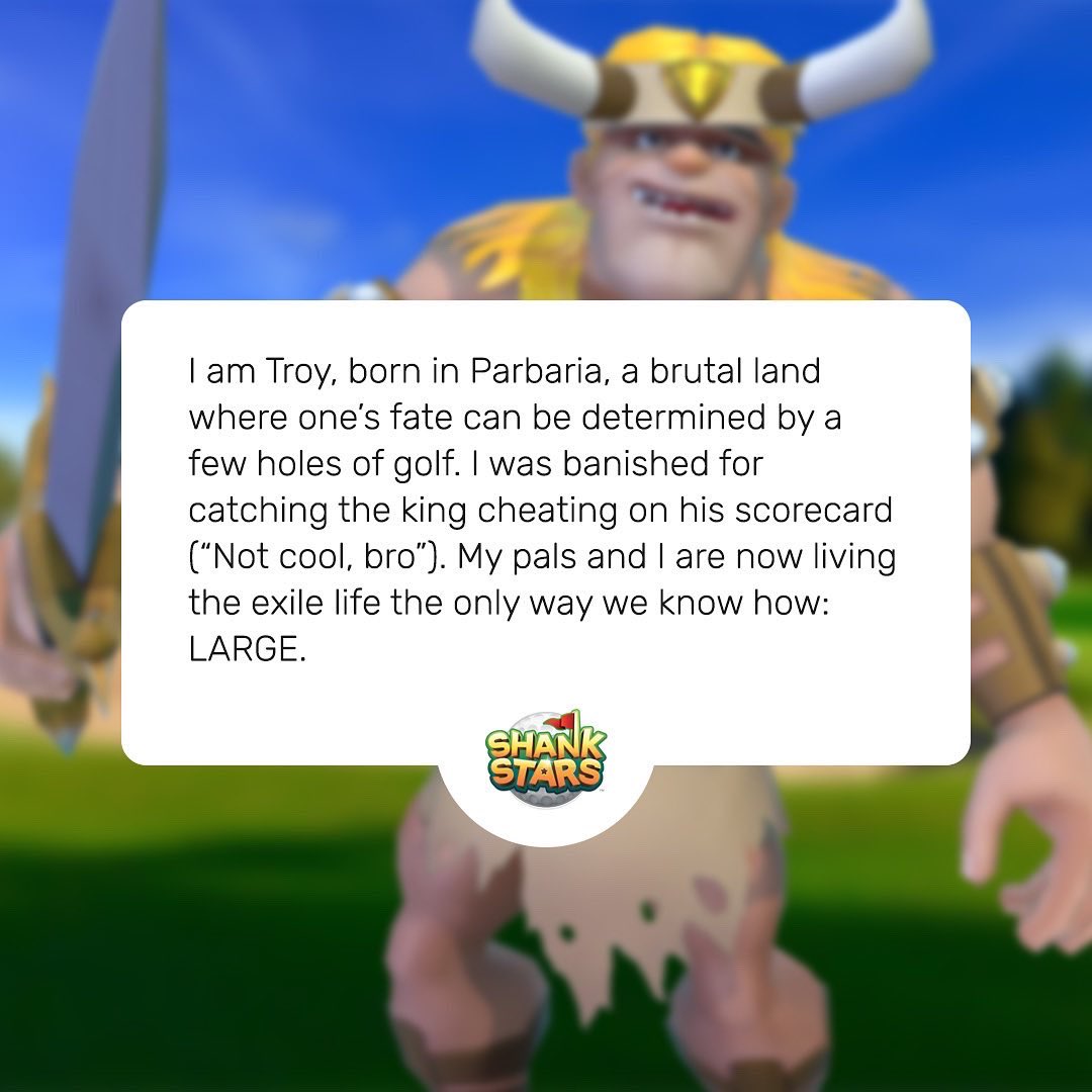 shankstarsgame's tweet photo. Meet Troy of Parbaria. Heโs here to make shots, not friends. Swipe right to see if itโs a match! ๐ฑ #Shankstars #golfgame #mobilegolf #mobilegaming https://t.co/qy4oyZBwKQ